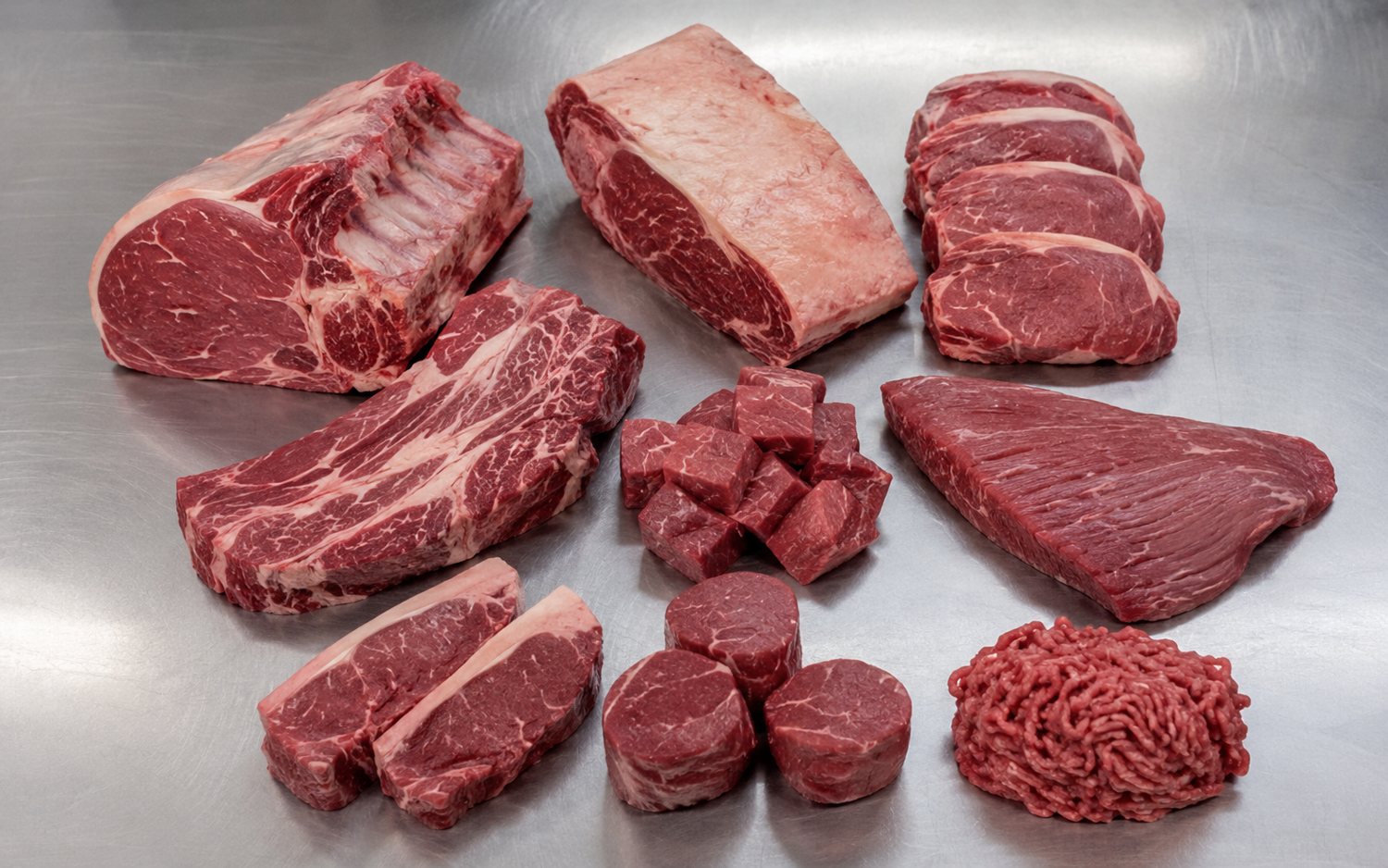 Beef cuts laid out